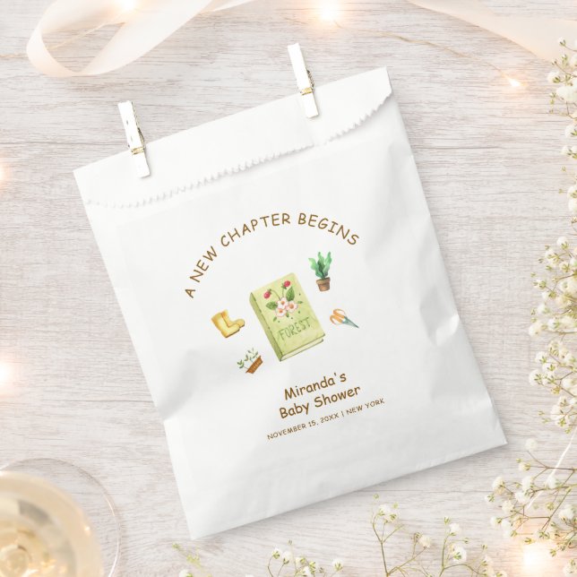 Rustic Modern New Chapter Garden Book Baby Shower  Favour Bag (Clipped)