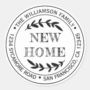 Rustic Modern New Home Return Address Classic Round Sticker
