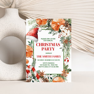 Rustic Modern Orange Citrus Christmas Party Invitation