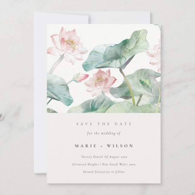 Rustic Modern Pastel Blush Waterlily Save The Date Invitation (Front)