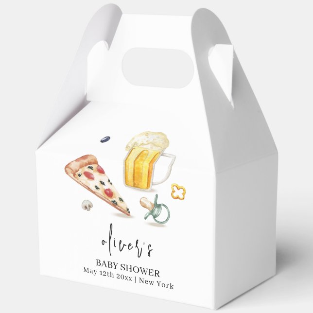 Rustic Modern Pizza Beers Pacifier Baby Shower  Favor Box (Front)