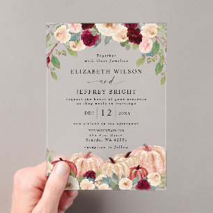 Rustic Modern Pumpkins Country Fall Wedding   Acrylic Invitations