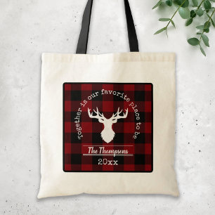 Rustic Modern Red and Black Buffalo Plaid Family Tote Bag