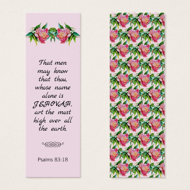 Rustic Modern Religious Bible Peony Pink Bookmark (Front & Back)