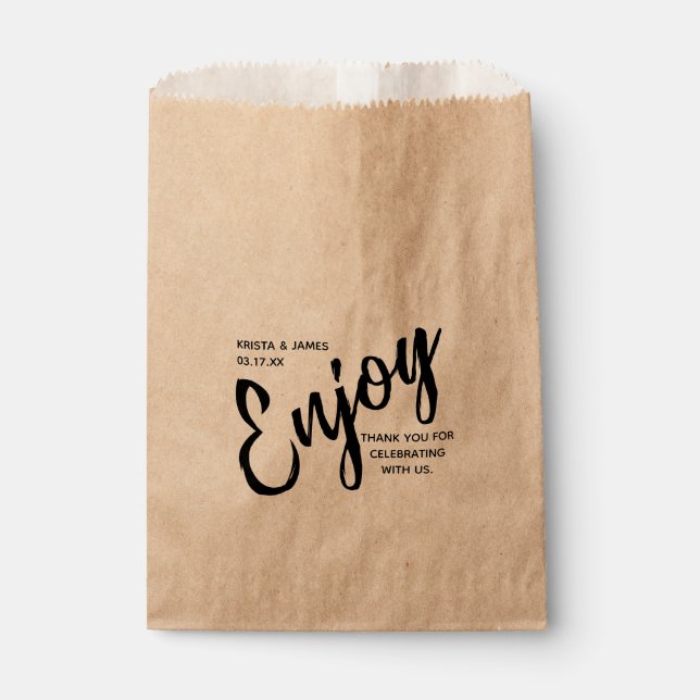 Rustic Modern Script Enjoy Thank You Wedding Favour Bag (Front)