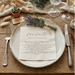 Rustic Modern Script Fun Facts Wedding Napkin
