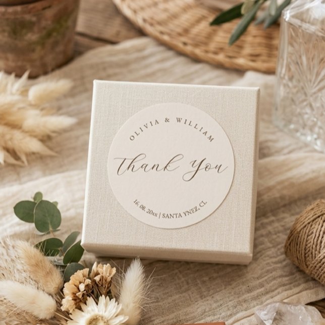 Rustic Modern Script Personalized Wedding Favour Classic Round Sticker (Creator Uploaded)