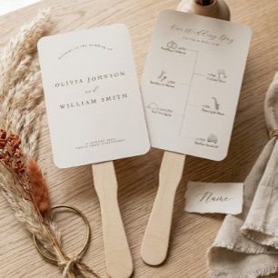 Rustic Modern Script Wedding Program and Timeline Hand Fan