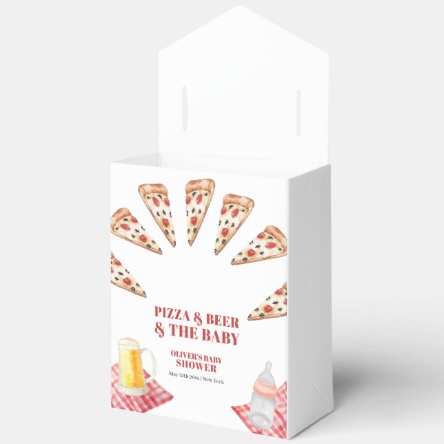 Rustic Modern Slice Pizza Beers Baby Shower Favor Box (Open)