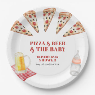 Rustic Modern Slice Pizza Beers Baby Shower Paper Plate