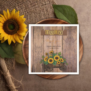 Rustic Modern Sunflower Carriage Baby Shower Napkin