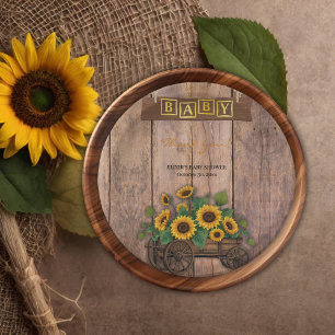 Rustic Modern Sunflower Carriage Baby Shower Paper Plate