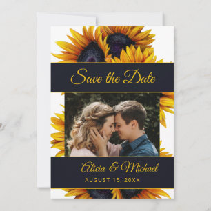 Rustic modern sunflowers elegant wedding photo save the date