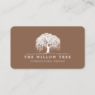 Rustic Modern Tan Brown & White Willow Tree Logo Business Card