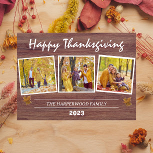 Rustic Modern thanksgiving family photo collage Holiday Card