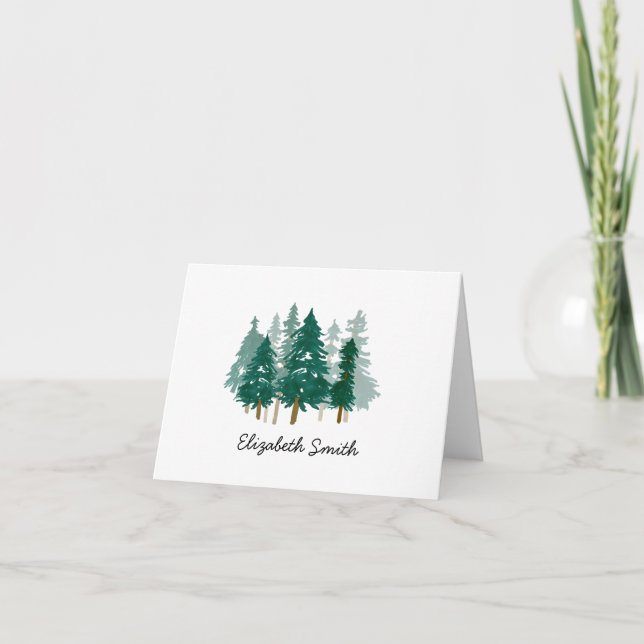 Rustic Modern Trees Forest Woodland Watercolor Note Card (Front)