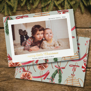 rustic modern watercolor Christmas foil photo  Holiday Card