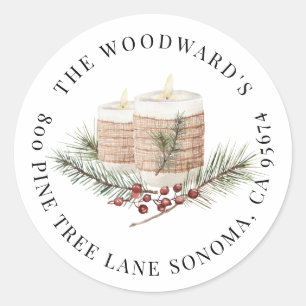 Rustic Modern Watercolor Christmas Return Address Classic Round Sticker