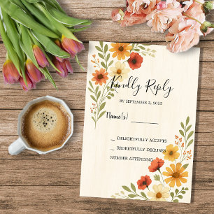 Rustic modern watercolor flowers wedding RSVP Invitation