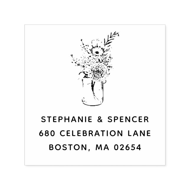 Rustic Modern Wildflower Mason Jar Wedding Address Self-inking Stamp (Design)
