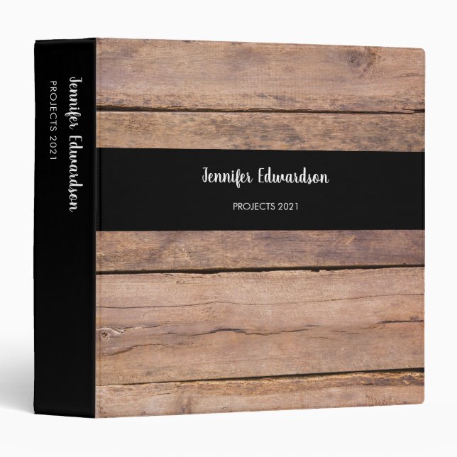 Rustic modern wood black monogram name binder (Front/Spine)