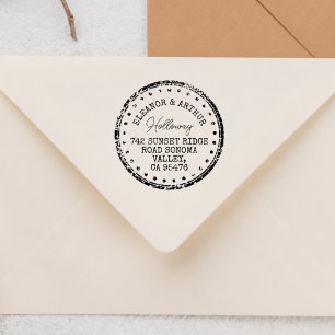 Rustic Modern Wreath Married Couple Return Address Rubber Stamp