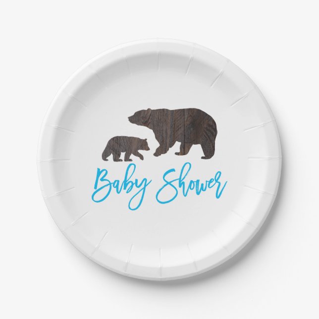 Rustic Mom and Baby Bear Baby Shower Plate (Front)