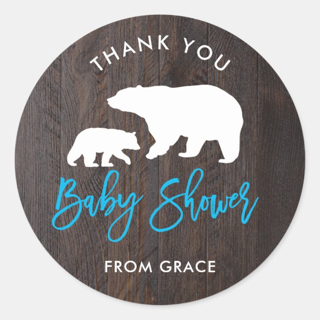 Rustic Mom and Baby Bear Baby Shower Sticker (Front)