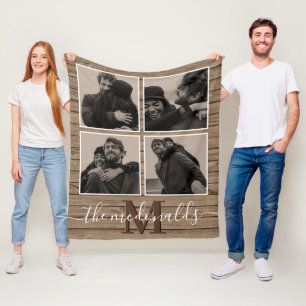 Rustic Mongrammed 4 Photo Fleece Blanket