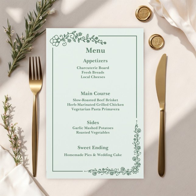 Rustic Monochrome Floral Wedding Menu (Creator Uploaded)