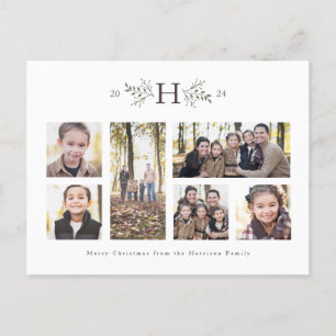 Rustic monogram 6 photo Christmas collage Holiday Postcard
