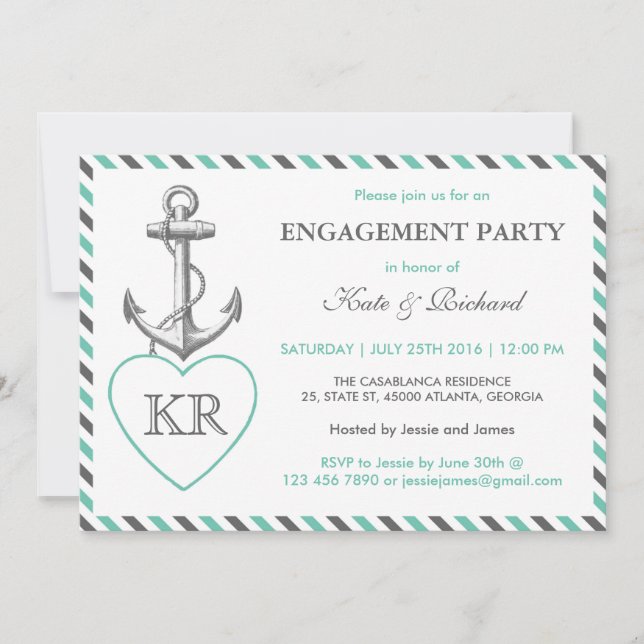 Rustic Monogram Ancre Engagement Party Invitation (Devant)