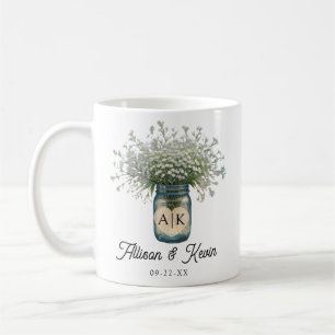 Rustic Monogram Baby’s Breath Mason Jar Wedding  Coffee Mug