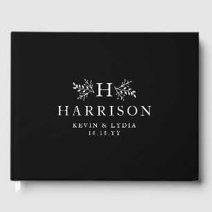 Rustic monogram black and white classic wedding guest book