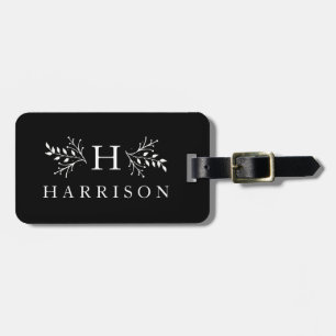 Rustic monogram black and white luggage tag