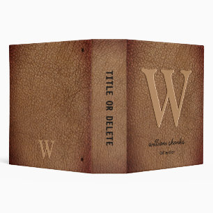 Rustic monogram black script name brown leather binder