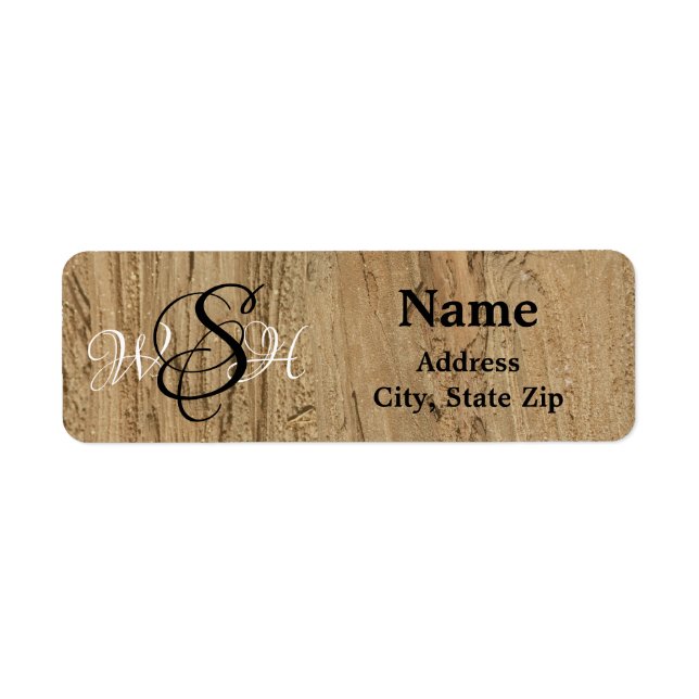 Rustic Monogram Brown Striped Woodgrain Address (Front)