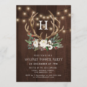 Rustic Monogram christmas holiday party invitation