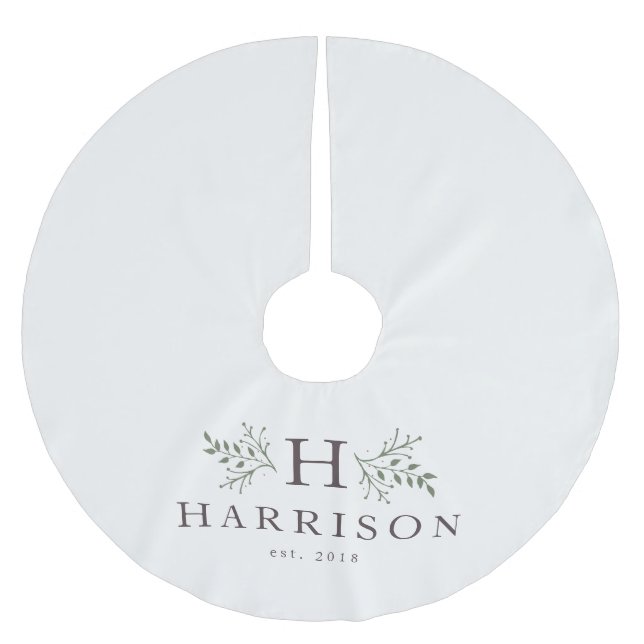 Rustic monogram family holiday brushed polyester tree skirt (Front)