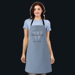 Rustic Monogram Family Name Classic Stylish Blue Apron<br><div class="desc">Rustic Monogram Personalized Family Name Classic Stylish Blue Apron. Personalized monogram initial, with the family's last name or any name and established date in script lettering on a blue grey background. Apron makes a unique gift for a wedding, newlyweds or bridal shower gift. Lovely for their new life together also...</div>