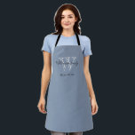 Rustic Monogram Family Name Classic Stylish Blue Apron<br><div class="desc">Rustic Monogram Personalized Family Name Classic Stylish Blue Apron. Personalized monogram initial, with the family's last name or any name and established date in script lettering on a blue grey background. Apron makes a unique gift for a wedding, newlyweds or bridal shower gift. Lovely for their new life together also...</div>