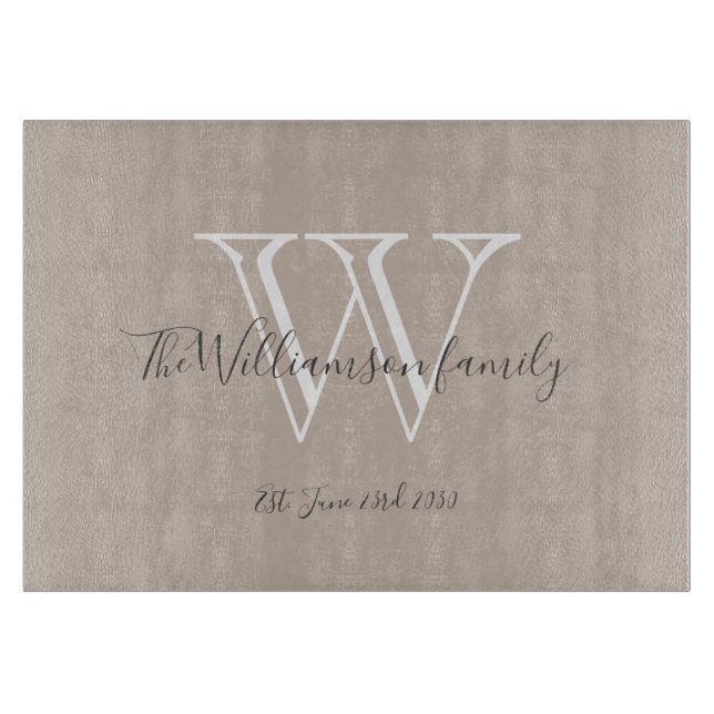 Rustic Monogram Family Name Initial Date Cool Chic Cutting Board (Front)