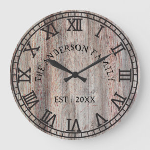 Rustic Monogram Farmhouse Custom Family Name Large Clock