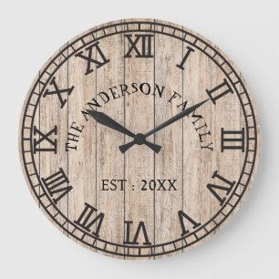 Rustic Monogram Farmhouse Custom Family Name Large Clock