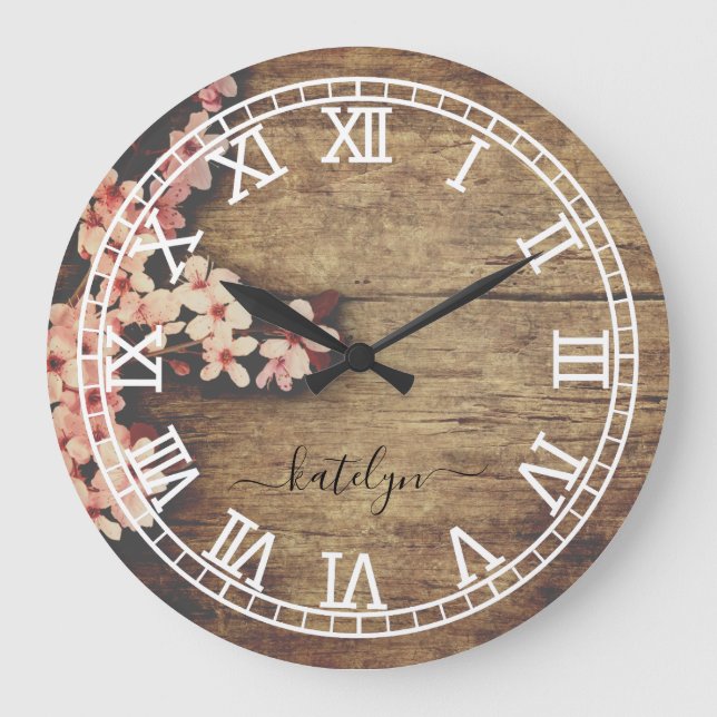 Rustic Monogram Farmhouse Custom Family Name Large Clock (Front)