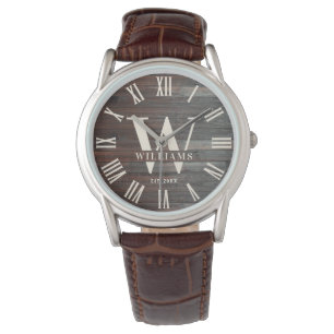 Rustic Monogram Farmhouse Custom Family Name Retro Watch