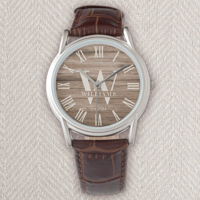 Rustic Monogram Farmhouse Custom Family Name Retro Watch (Creator Uploaded)
