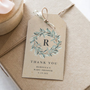 Rustic Monogram Greenery Wreath Baby Shower Gift Tags