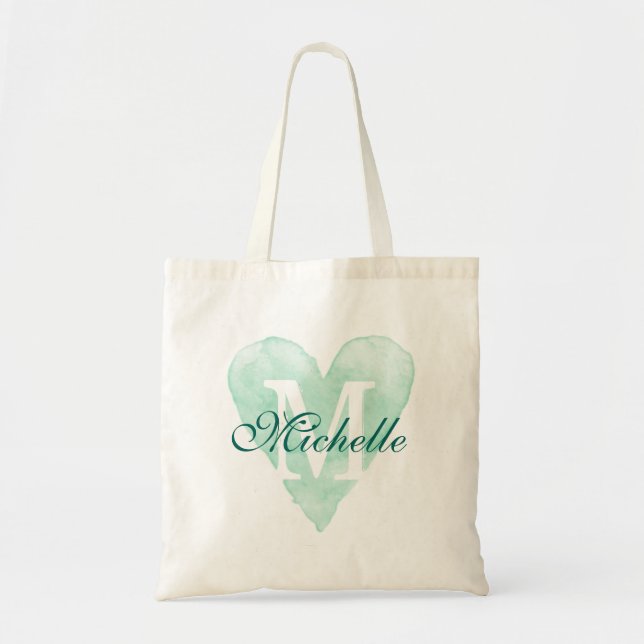 Rustic monogram heart bridesmaid wedding tote bags (Front)