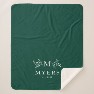 Rustic monogram holiday green personalized sherpa blanket
